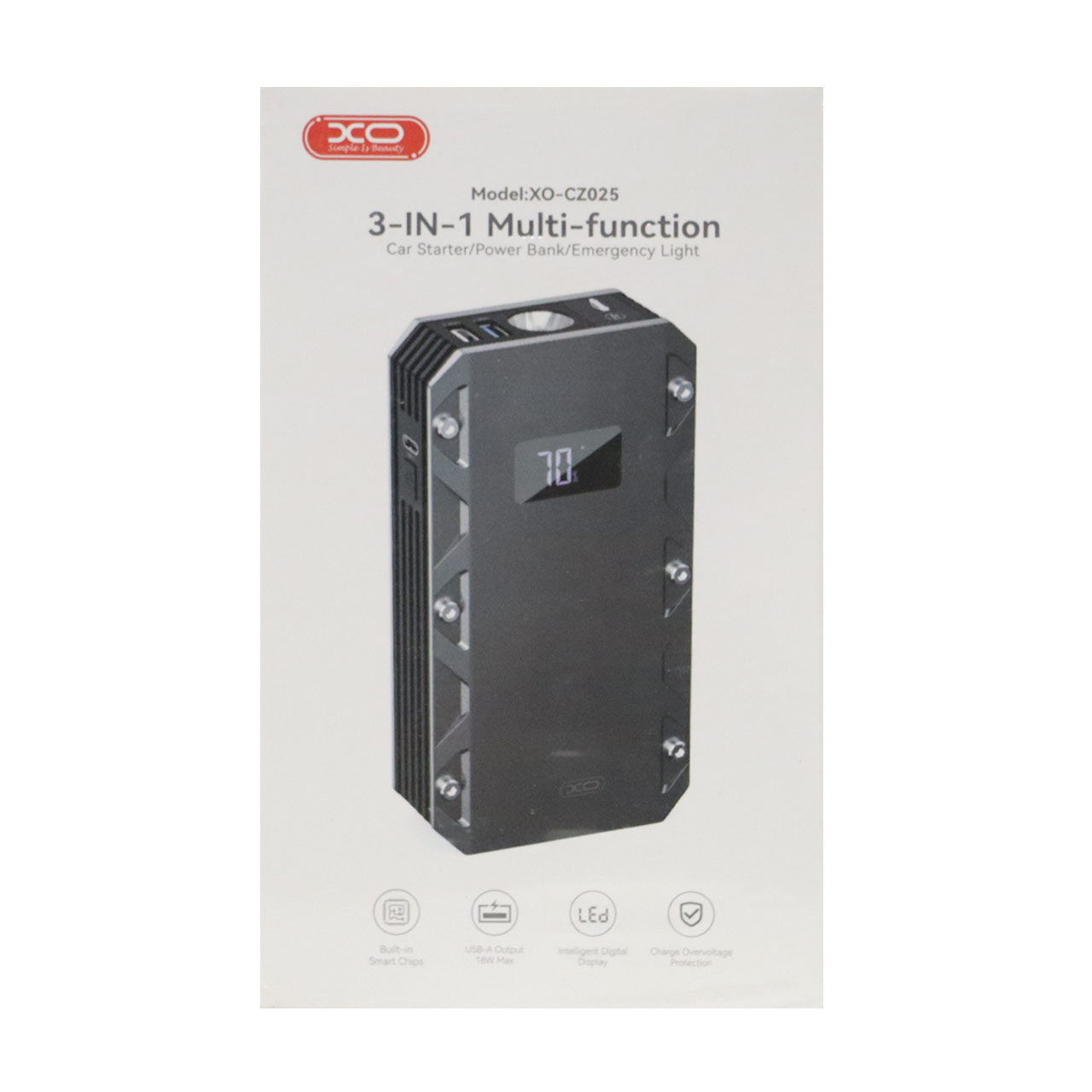 جامپ استارتر خودرو و پاوربانک18W فست شارژ XO 10000mAh مدل XO-CZ025 - مشکی(دارای چراغ LED)